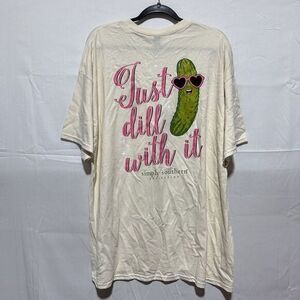 NWT Simply Southern "Just Dill With It" Dill Pickle Tshirt Natural Cream‎ XXL